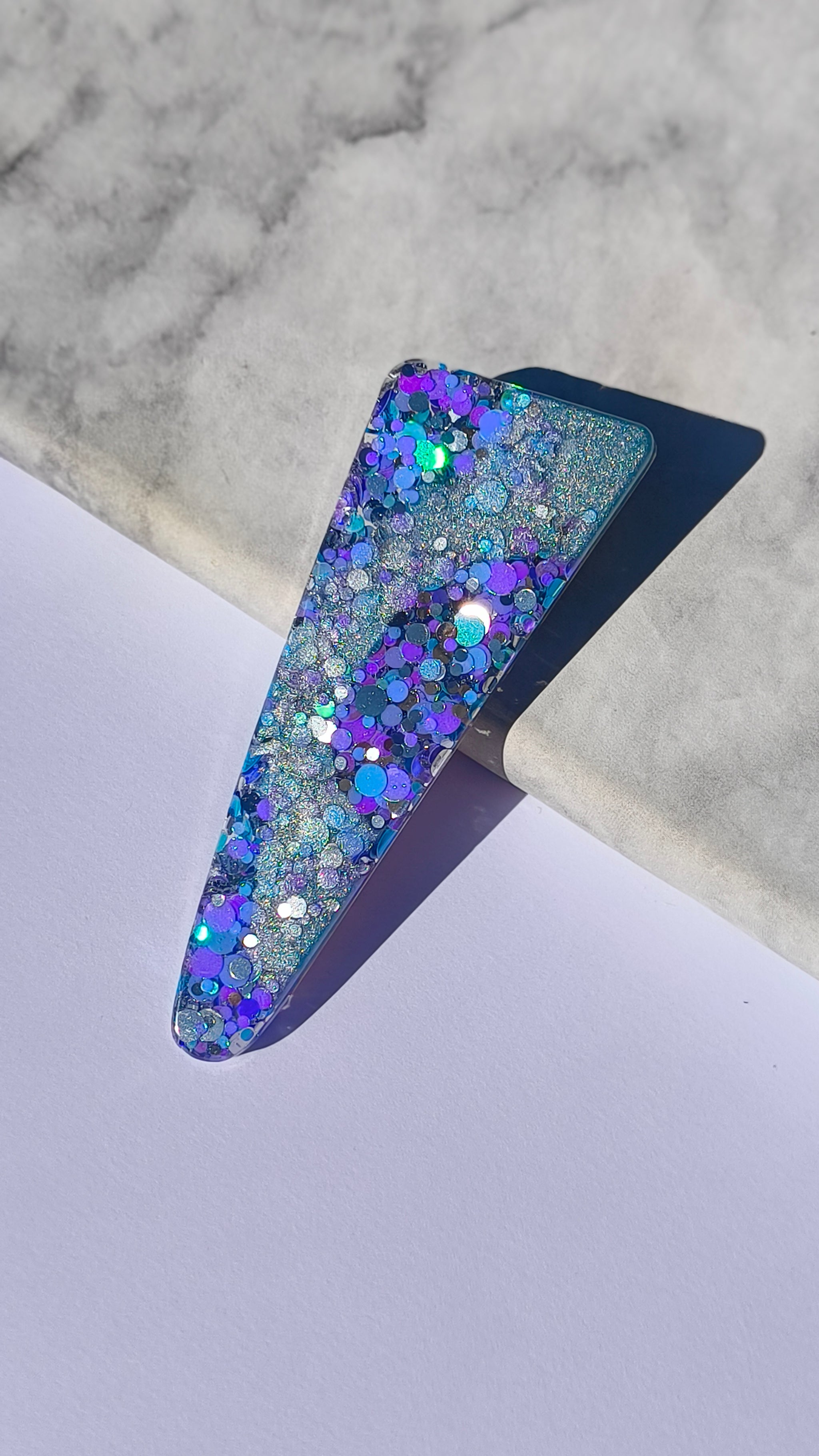 Pink Resin Logo Hair Clip with Black Triangular Plaque Handmade Glitter Resin Triangle Hair Clip, Turquoise, Pink  main image 4