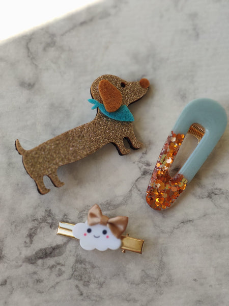 DOGGIE BLUE - Set of 3 hair clips