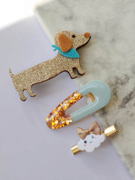 DOGGIE BLUE - Set of 3 hair clips
